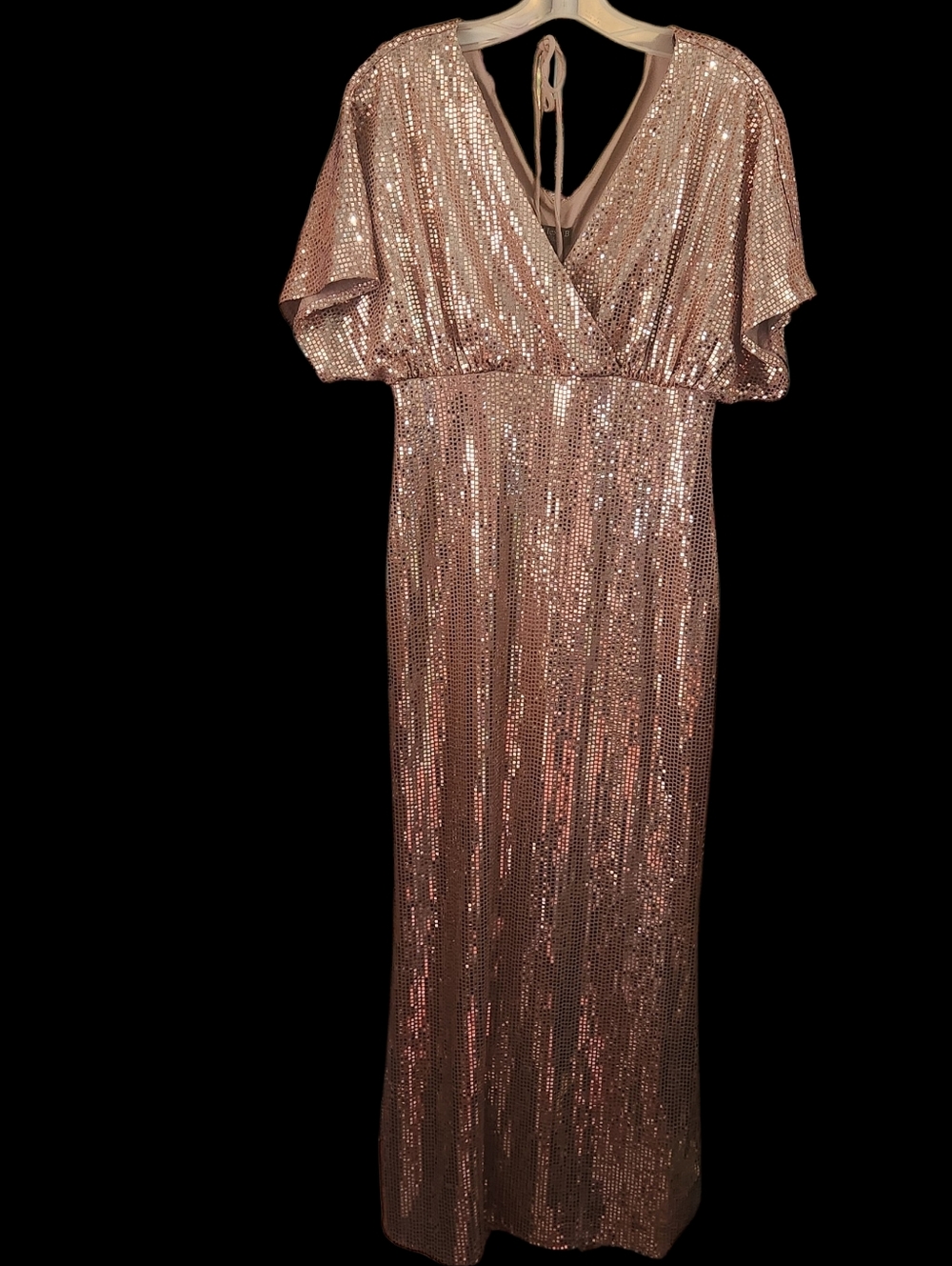 Alexa B Nites Sequin Wrap-Front Maxi Dress in Rose Gold Size 6